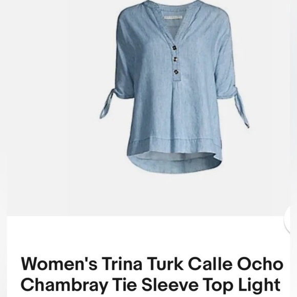 Trina Turk Calle Ocho Chambray tie top size L - Picture 4 of 6